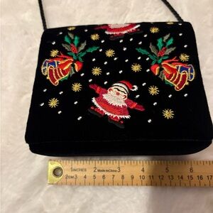 Vintage Amanda Smith Velvet Christmas Santa Embroidered Purse NWT
